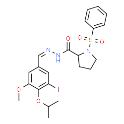 ChemSpider 2D Image | N'-[(Z)-(3-Iodo-4-isopropoxy-5-methoxyphenyl)methylene]-1-(phenylsulfonyl)-2-pyrrolidinecarbohydrazide (non-preferred name) | C22H26IN3O5S