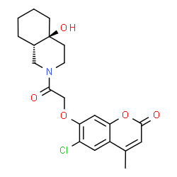 ChemSpider 2D Image | 6-Chloro-7-{2-[(4aS,8aS)-4a-hydroxyoctahydro-2(1H)-isoquinolinyl]-2-oxoethoxy}-4-methyl-2H-chromen-2-one | C21H24ClNO5