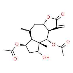 ChemSpider 2D Image | (3aR,4S,4aS,5R,7S,7aS,8R,9aS)-5-Hydroxy-4a,8-dimethyl-3-methylene-2-oxododecahydroazuleno[6,5-b]furan-4,7-diyl diacetate | C19H26O7