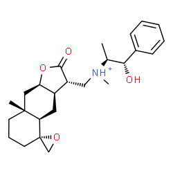 ChemSpider 2D Image | (1S,2S)-1-Hydroxy-N-methyl-N-{[(3S,3aR,4aR,5R,8aR,9aR)-8a-methyl-2-oxodecahydro-2H-spiro[naphtho[2,3-b]furan-5,2'-oxiran]-3-yl]methyl}-1-phenyl-2-propanaminium | C25H36NO4
