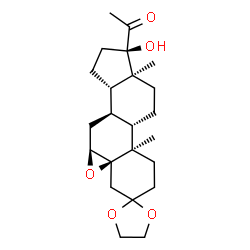 ChemSpider 2D Image | 1-[(4aR,5aS,6aS,6bS,9R,9aS,11aS,11bR)-9-Hydroxy-9a,11b-dimethyltetradecahydrospiro[cyclopenta[1,2]phenanthro[8a,9-b]oxirene-3,2'-[1,3]dioxolan]-9-yl]ethanone | C23H34O5