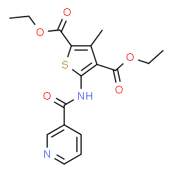 ChemSpider 2D Image | Diethyl 3-methyl-5-[(3-pyridinylcarbonyl)amino]-2,4-thiophenedicarboxylate | C17H18N2O5S
