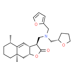 ChemSpider 2D Image | (3S,3aR,5S,8aR,9aR)-3-({(2-Furylmethyl)[(2S)-tetrahydro-2-furanylmethyl]amino}methyl)-5,8a-dimethyl-3a,5,6,7,8,8a,9,9a-octahydronaphtho[2,3-b]furan-2(3H)-one | C25H35NO4