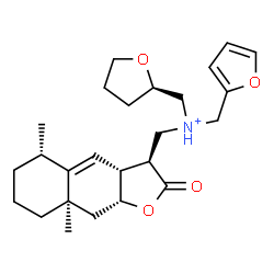 ChemSpider 2D Image | [(3S,3aR,5S,8aR,9aR)-5,8a-Dimethyl-2-oxo-2,3,3a,5,6,7,8,8a,9,9a-decahydronaphtho[2,3-b]furan-3-yl]-N-(2-furylmethyl)-N-[(2R)-tetrahydro-2-furanylmethyl]methanaminium | C25H36NO4