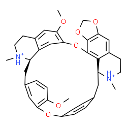 ChemSpider 2D Image | (14S,27R)-22,33-Dimethoxy-13,28-dimethyl-2,5,7,20-tetraoxa-13,28-diazoniaoctacyclo[25.6.2.2~16,19~.1~3,10~.1~21,25~.0~4,8~.0~14,39~.0~31,35~]nonatriaconta-1(33),3,8,10(39),16,18,21(36),22,24,31,34,37-
dodecaene | C37H40N2O6