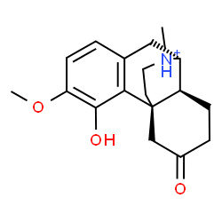 ChemSpider 2D Image | (9alpha,13alpha,14alpha)-4-Hydroxy-3-methoxy-17-methyl-6-oxomorphinan-17-ium | C18H24NO3