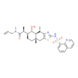 ChemSpider 2D Image | (2S)-N-Allyl-2-{(4S,4aS,5S,6S,8aS)-5-hydroxy-4,8a-dimethyl-2-[(8-quinolinylsulfonyl)amino]-4,4a,5,6,7,8,8a,9-octahydronaphtho[2,3-d][1,3]thiazol-6-yl}-N-methylpropanamide | C29H36N4O4S2