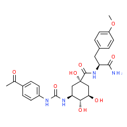 ChemSpider 2D Image | Nalpha-{[(1S,3S,4R,5R)-3-{[(4-Acetylphenyl)carbamoyl]amino}-1,4,5-trihydroxycyclohexyl]carbonyl}-O-methyl-L-tyrosinamide | C26H32N4O8