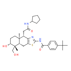 ChemSpider 2D Image | N-[(4S,4aR,7R,8R,8aS)-4-[2-(Cyclopentylamino)-2-oxoethyl]-7-hydroxy-8-(hydroxymethyl)-4a,8-dimethyl-4,4a,5,6,7,8,8a,9-octahydronaphtho[2,3-d][1,3]thiazol-2-yl]-4-(2-methyl-2-propanyl)benzamide | C32H45N3O4S