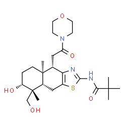 ChemSpider 2D Image | N-{(4S,4aR,7R,8R,8aS)-7-Hydroxy-8-(hydroxymethyl)-4a,8-dimethyl-4-[2-(4-morpholinyl)-2-oxoethyl]-4,4a,5,6,7,8,8a,9-octahydronaphtho[2,3-d][1,3]thiazol-2-yl}-2,2-dimethylpropanamide | C25H39N3O5S