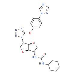 ChemSpider 2D Image | 1,4:3,6-Dianhydro-2-[(cyclohexylcarbamoyl)amino]-2,5-dideoxy-5-{5-[4-(1H-1,2,4-triazol-1-yl)phenoxy]-1H-tetrazol-1-yl}-L-iditol | C22H27N9O4