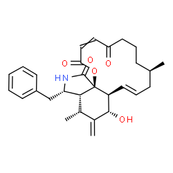 ChemSpider 2D Image | (9R,11E,12aS,13S,15R,15aR,16S,18aR)-16-Benzyl-13-hydroxy-9,15-dimethyl-14-methylene-6,7,8,9,10,12a,13,14,15,15a,16,17-dodecahydro-2H-oxacyclotetradecino[2,3-d]isoindole-2,5,18-trione | C29H35NO5