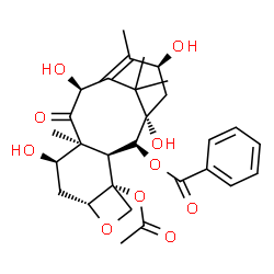 ChemSpider 2D Image | (2alpha,3beta,4alpha,5beta,7alpha,10alpha,13alpha)-4-Acetoxy-1,7,10,13-tetrahydroxy-9-oxo-5,20-epoxytax-11-en-2-yl benzoate | C29H36O10