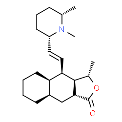 ChemSpider 2D Image | (3S,3aR,4R,4aR,8aR,9aR)-4-{(E)-2-[(2S,6S)-1,6-Dimethyl-2-piperidinyl]vinyl}-3-methyldecahydronaphtho[2,3-c]furan-1(3H)-one | C22H35NO2