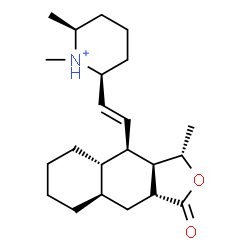 ChemSpider 2D Image | (2S,6S)-1,2-Dimethyl-6-{(E)-2-[(3S,3aR,4R,4aS,8aR,9aR)-3-methyl-1-oxododecahydronaphtho[2,3-c]furan-4-yl]vinyl}piperidinium | C22H36NO2