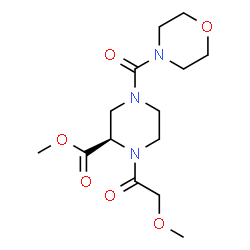 ChemSpider 2D Image | Methyl (2R)-1-(methoxyacetyl)-4-(4-morpholinylcarbonyl)-2-piperazinecarboxylate | C14H23N3O6