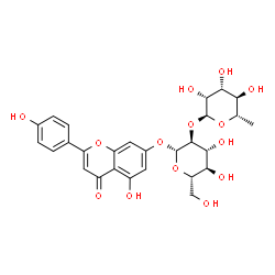 ChemSpider 2D Image | 5-Hydroxy-2-(4-hydroxyphenyl)-4-oxo-4H-chromen-7-yl 2-O-(6-deoxy-alpha-L-mannopyranosyl)-beta-L-glucopyranoside | C27H30O14
