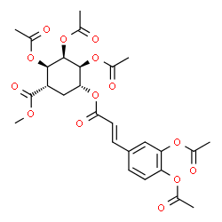 ChemSpider 2D Image | Methyl (1S,2R,3R,4S,5R)-2,3,4-triacetoxy-5-{[(2E)-3-(3,4-diacetoxyphenyl)-2-propenoyl]oxy}cyclohexanecarboxylate | C27H30O14