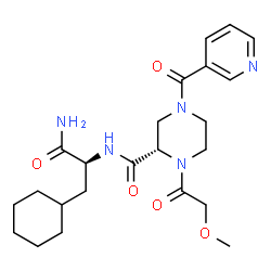 ChemSpider 2D Image | (2S)-N-[(2S)-1-Amino-3-cyclohexyl-1-oxo-2-propanyl]-1-(methoxyacetyl)-4-(3-pyridinylcarbonyl)-2-piperazinecarboxamide | C23H33N5O5