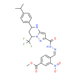 ChemSpider 2D Image | Methyl 4-[(Z)-({[5-(4-isopropylphenyl)-7-(trifluoromethyl)-4,5,6,7-tetrahydropyrazolo[1,5-a]pyrimidin-2-yl]carbonyl}hydrazono)methyl]-3-nitrobenzoate | C26H25F3N6O5