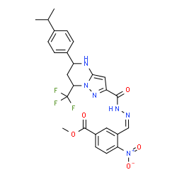 ChemSpider 2D Image | Methyl 3-[(Z)-({[5-(4-isopropylphenyl)-7-(trifluoromethyl)-4,5,6,7-tetrahydropyrazolo[1,5-a]pyrimidin-2-yl]carbonyl}hydrazono)methyl]-4-nitrobenzoate | C26H25F3N6O5