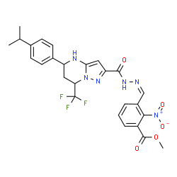 ChemSpider 2D Image | Methyl 3-[(Z)-({[5-(4-isopropylphenyl)-7-(trifluoromethyl)-4,5,6,7-tetrahydropyrazolo[1,5-a]pyrimidin-2-yl]carbonyl}hydrazono)methyl]-2-nitrobenzoate | C26H25F3N6O5