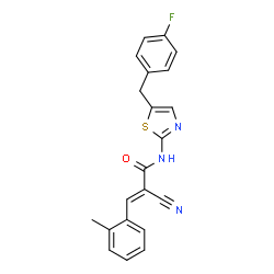 ChemSpider 2D Image | (2E)-2-Cyano-N-[5-(4-fluorobenzyl)-1,3-thiazol-2-yl]-3-(2-methylphenyl)acrylamide | C21H16FN3OS