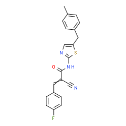 ChemSpider 2D Image | 2-Cyano-3-(4-fluorophenyl)-N-[5-(4-methylbenzyl)-1,3-thiazol-2-yl]acrylamide | C21H16FN3OS