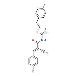 ChemSpider 2D Image | (2E)-2-Cyano-3-(4-fluorophenyl)-N-[5-(4-methylbenzyl)-1,3-thiazol-2-yl]acrylamide | C21H16FN3OS