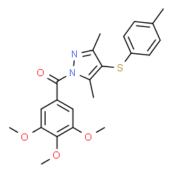 ChemSpider 2D Image | {3,5-Dimethyl-4-[(4-methylphenyl)sulfanyl]-1H-pyrazol-1-yl}(3,4,5-trimethoxyphenyl)methanone | C22H24N2O4S