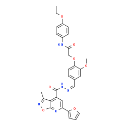 ChemSpider 2D Image | N-(4-Ethoxyphenyl)-2-{4-[(Z)-({[6-(2-furyl)-3-methyl[1,2]oxazolo[5,4-b]pyridin-4-yl]carbonyl}hydrazono)methyl]-2-methoxyphenoxy}acetamide | C30H27N5O7