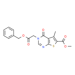 ChemSpider 2D Image | thieno[2,3-d]pyrimidine-3(4H)-acetic acid, 6-(methoxycarbonyl)-5-methyl-4-oxo-, phenylmethyl ester | C18H16N2O5S