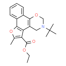 ChemSpider 2D Image | Ethyl 3-tert-butyl-6-methyl-3,4-dihydro-2H-furo[3',2':3,4]naphtho[2,1-e][1,3]oxazine-5-carboxylate | C22H25NO4