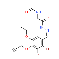 ChemSpider 2D Image | N-(2-{(2Z)-2-[2,3-Dibromo-4-(cyanomethoxy)-5-ethoxybenzylidene]hydrazino}-2-oxoethyl)acetamide (non-preferred name) | C15H16Br2N4O4
