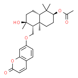 ChemSpider 2D Image | (2S,4aR,5R,6S,8aS)-6-Hydroxy-1,1,4a,6-tetramethyl-5-{[(2-oxo-2H-chromen-7-yl)oxy]methyl}decahydro-2-naphthalenyl acetate | C26H34O6