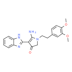 ChemSpider 2D Image | 5-amino-4-(1H-benzimidazol-2-yl)-1-[2-(3,4-dimethoxyphenyl)ethyl]-1,2-dihydro-3H-pyrrol-3-one | C21H22N4O3