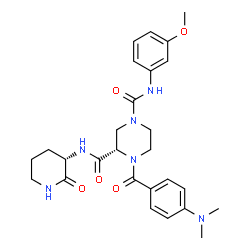 ChemSpider 2D Image | (3S)-4-[4-(Dimethylamino)benzoyl]-N~1~-(3-methoxyphenyl)-N~3~-[(3S)-2-oxo-3-piperidinyl]-1,3-piperazinedicarboxamide | C27H34N6O5