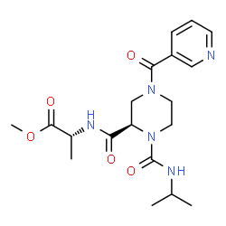 ChemSpider 2D Image | Methyl N-{[(2R)-1-(isopropylcarbamoyl)-4-(3-pyridinylcarbonyl)-2-piperazinyl]carbonyl}-D-alaninate | C19H27N5O5