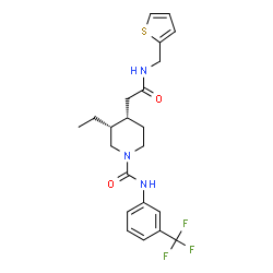 ChemSpider 2D Image | (3R,4S)-3-Ethyl-4-{2-oxo-2-[(2-thienylmethyl)amino]ethyl}-N-[3-(trifluoromethyl)phenyl]-1-piperidinecarboxamide | C22H26F3N3O2S
