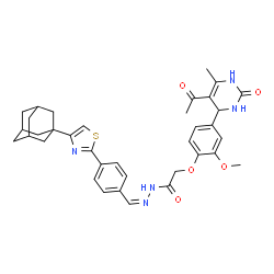 ChemSpider 2D Image | 2-[4-(5-Acetyl-6-methyl-2-oxo-1,2,3,4-tetrahydro-4-pyrimidinyl)-2-methoxyphenoxy]-N'-[(Z)-{4-[4-(adamantan-1-yl)-1,3-thiazol-2-yl]phenyl}methylene]acetohydrazide | C36H39N5O5S