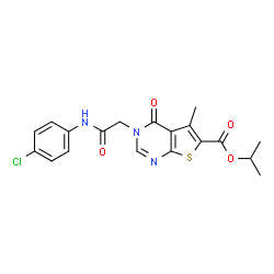 ChemSpider 2D Image | Isopropyl 3-{2-[(4-chlorophenyl)amino]-2-oxoethyl}-5-methyl-4-oxo-3,4-dihydrothieno[2,3-d]pyrimidine-6-carboxylate | C19H18ClN3O4S