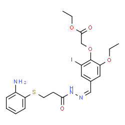 ChemSpider 2D Image | Ethyl {4-[(Z)-({3-[(2-aminophenyl)sulfanyl]propanoyl}hydrazono)methyl]-2-ethoxy-6-iodophenoxy}acetate | C22H26IN3O5S
