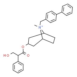 ChemSpider 2D Image | 8-(4-Biphenylylmethyl)-3-[(3-hydroxy-2-phenylpropanoyl)oxy]-8-methyl-8-azoniabicyclo[3.2.1]octane | C30H34NO3
