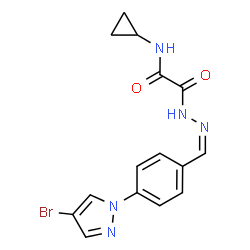 ChemSpider 2D Image | 2-{(2Z)-2-[4-(4-Bromo-1H-pyrazol-1-yl)benzylidene]hydrazino}-N-cyclopropyl-2-oxoacetamide | C15H14BrN5O2