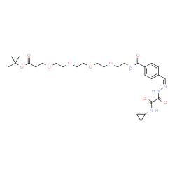 ChemSpider 2D Image | 2-Methyl-2-propanyl 1-{4-[(Z)-{[(cyclopropylamino)(oxo)acetyl]hydrazono}methyl]phenyl}-1-oxo-5,8,11,14-tetraoxa-2-azaheptadecan-17-oate | C28H42N4O9