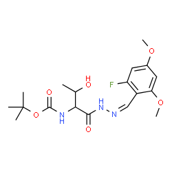 ChemSpider 2D Image | 2-Methyl-2-propanyl {1-[(2Z)-2-(2-fluoro-4,6-dimethoxybenzylidene)hydrazino]-3-hydroxy-1-oxo-2-butanyl}carbamate (non-preferred name) | C18H26FN3O6