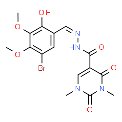 ChemSpider 2D Image | N'-[(Z)-(5-Bromo-2-hydroxy-3,4-dimethoxyphenyl)methylene]-1,3-dimethyl-2,4-dioxo-1,2,3,4-tetrahydro-5-pyrimidinecarbohydrazide | C16H17BrN4O6