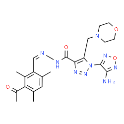ChemSpider 2D Image | N'-[(Z)-(3-Acetyl-2,4,6-trimethylphenyl)methylene]-1-(4-amino-1,2,5-oxadiazol-3-yl)-5-(4-morpholinylmethyl)-1H-1,2,3-triazole-4-carbohydrazide | C22H27N9O4