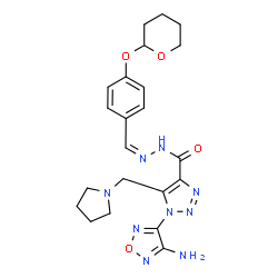 ChemSpider 2D Image | 1-(4-Amino-1,2,5-oxadiazol-3-yl)-5-(1-pyrrolidinylmethyl)-N'-{(Z)-[4-(tetrahydro-2H-pyran-2-yloxy)phenyl]methylene}-1H-1,2,3-triazole-4-carbohydrazide | C22H27N9O4