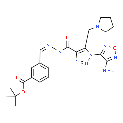 ChemSpider 2D Image | 2-Methyl-2-propanyl 3-[(Z)-({[1-(4-amino-1,2,5-oxadiazol-3-yl)-5-(1-pyrrolidinylmethyl)-1H-1,2,3-triazol-4-yl]carbonyl}hydrazono)methyl]benzoate | C22H27N9O4